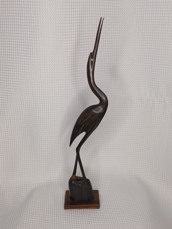 Source Unknown Other - Vintage Mid Century Carved Wood Heron Crane Statue on Wood Base